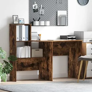 vidaXL Bureau Chêne fumé 131,5 x 50 x 106,5 cm Bois d'ingénierie pas cher