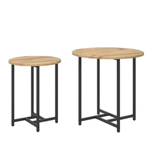 Table dappoint ronde VidaXL chêne artisanal 50x50x50 cm - pieds métal pas cher