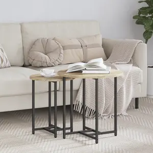 vidaXL Table dappoint ronde chêne Sonoma 45 cm - pieds métal finition mate pas cher