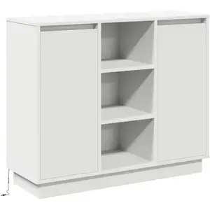 vidaXL Buffet avec LED Blanc 90x32x75 cm Bois d'ingénierie pas cher