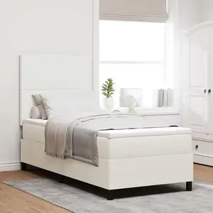 vidaXL Lit Box Spring avec Matelas & LED Crème 100x200 cm Tissu en Velours Côtelé pas cher