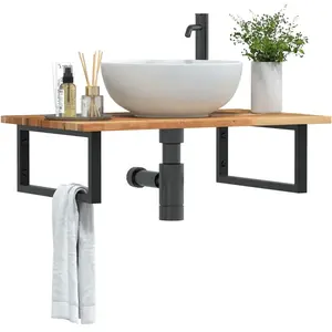 vidaXL Vidaxl Étagère De Vasque Murale Acier Et Bois Massif D'acacia pas cher