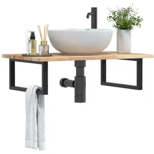 vidaXL Vidaxl Étagère De Vasque Murale Acier Et Bois Massif D'acacia pas cher