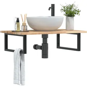 Vidaxl étagère de vasque murale acier et bois massif d'acacia pas cher