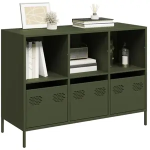 vidaXL Buffet vert olive 101,5x39x73,5 cm acier laminé à froid pas cher