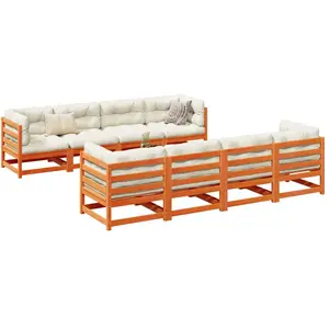 vidaXL Salon de jardin 9 pcs avec coussins marron cire bois pin massif pas cher