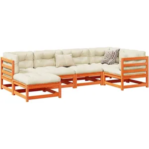 vidaXL Salon de jardin 6 pcs avec coussins cire marron bois pin massif pas cher