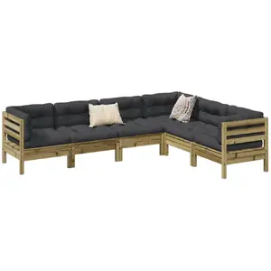 vidaXL Salon de jardin 6 pcs avec coussins bois de pin imprégné pas cher