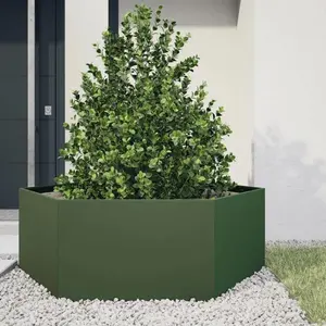 vidaXL Jardinière vert olive hexagone 138x120x45 cm acier pas cher