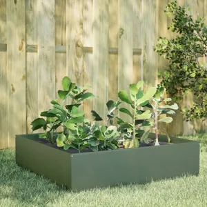 Comparateur de prix : vidaXL Lit surélevé de jardin vert olive 100x100x25 cm acier