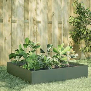 Comparateur de prix : vidaXL Lit surélevé de jardin vert olive 100x100x33,5 cm acier