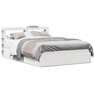 vidaXL Cadre de lit et tête de lit blanc 140x190 cm bois de pin massif pas cher