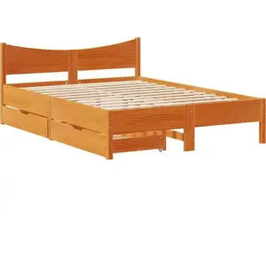 vidaXL Cadre de lit avec tiroirs cire marron 160x200cm bois massif pin pas cher