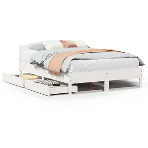 Vidaxl cadre de lit sans matelas blanc 140x200 cm bois de pin massif pas cher