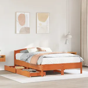 vidaXL Cadre de lit sans matelas cire marron 140x200cm bois pin massif pas cher