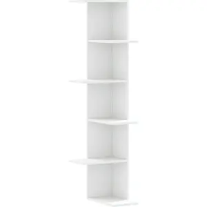 Comparateur de prix : vidaXL Étagère d'angle murale blanc 36,5x36,5x140 cm bois d'ingénierie