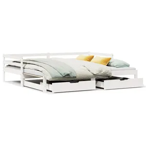 Vidaxl lit de jour avec gigogne et tiroirs sans matelas blanc 90x190cm pas cher