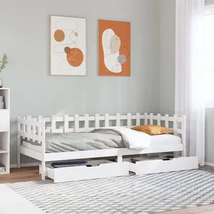 Vidaxl lit de jour et tiroirs sans matelas blanc 80x200 cm bois massif pas cher