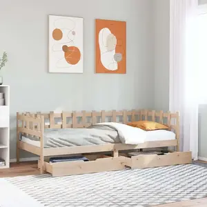Vidaxl - Lit de jour avec tiroirs 90x190 cm bois de pin massif Brun pas cher