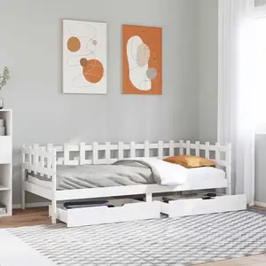 vidaXL Lit de jour avec tiroirs blanc 90x190 cm pin pas cher