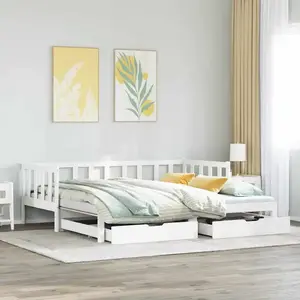 Lit de jour avec gigogne et tiroirs sans matelas blanc 90x200cm Vidaxl pas cher