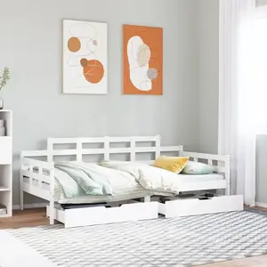 Vidaxl lit de jour et tiroirs sans matelas blanc 90x200 cm bois massif pas cher