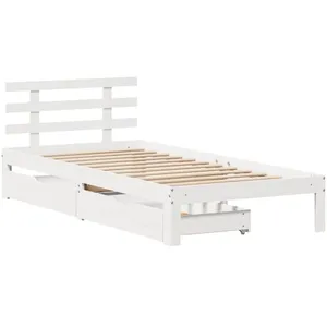 vidaXL Vidaxl Cadre De Lit Avec Tiroirs Blanc 90x200 Cm Bois De Pin Massif pas cher