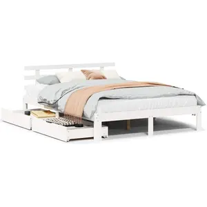 vidaXL Vidaxl Cadre De Lit Avec Tiroirs Blanc 120x200 Cm Bois De Pin Massif pas cher