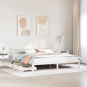 vidaXL Vidaxl Cadre De Lit Avec Tiroirs Blanc 200x200 Cm Bois Massif De Pin pas cher