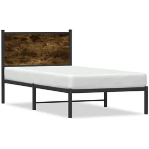 vidaXL Cadre de lit en métal avec tête de lit chêne fumé 90x190 cm pas cher