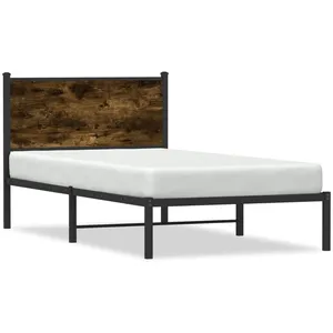 vidaXL Cadre de lit métal avec tête de lit chêne fumé 100x190 cm pas cher