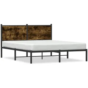vidaXL Cadre de lit métal avec tête de lit chêne fumé 140x200 cm pas cher