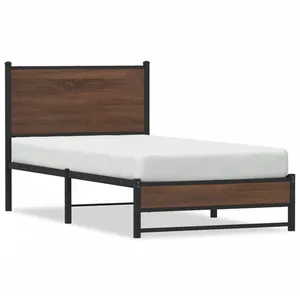 vidaXL Cadre de lit en métal avec tête de lit chêne marron 90x190 cm pas cher