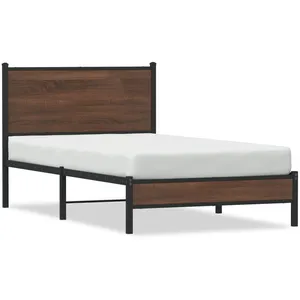 vidaXL Cadre de lit en métal avec tête de lit chêne marron 100x190 cm pas cher