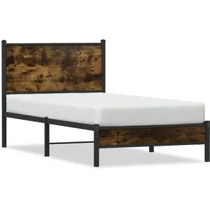 vidaXL Cadre de lit en métal avec tête de lit chêne fumé 90x200 cm pas cher
