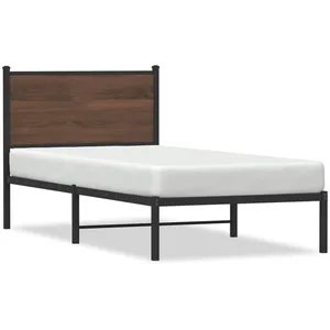 vidaXL Cadre de lit en métal avec tête de lit chêne marron 75x190 cm pas cher