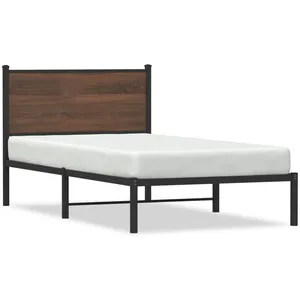 vidaXL Cadre de lit en métal avec tête de lit chêne marron 100x190 cm pas cher