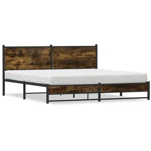 vidaXL Cadre de lit en métal avec tête de lit chêne fumé 160x200 cm pas cher