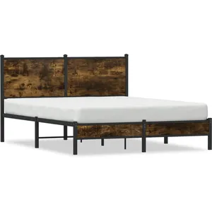 vidaXL Cadre de lit métal avec tête de lit chêne fumé 140x200 cm pas cher
