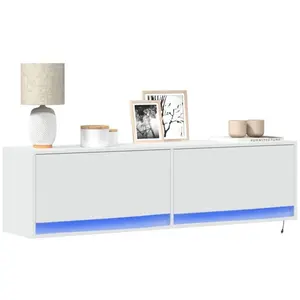 vidaXL Meuble TV mural avec lumières LED blanc 140x31x38 cm pas cher