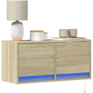 vidaXL Meuble TV mural avec lumières LED chêne sonoma 80x31x35 cm pas cher