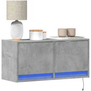 vidaXL Meuble TV mural avec lumières LED gris béton 80x31x35 cm pas cher