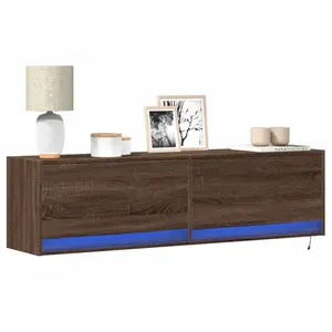 vidaXL Meuble TV mural avec lumières LED chêne marron 140x31x38 cm pas cher