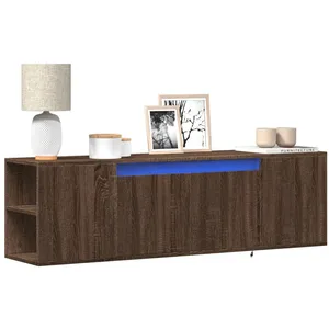 vidaXL Meuble TV mural avec lumières LED chêne marron 135x31x39,5 cm pas cher
