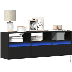 vidaXL Meuble TV mural avec lumières LED noir 130x31x45 cm pas cher