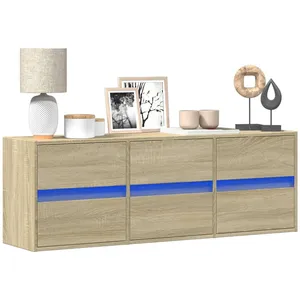 vidaXL Meuble TV mural avec lumières LED chêne sonoma 130x31x45 cm pas cher
