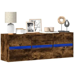 vidaXL Meuble TV mural avec lumières LED chêne fumé 130x31x45 cm pas cher