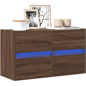 vidaXL Meuble TV mural avec lumières LED chêne marron 80x31x45 cm pas cher