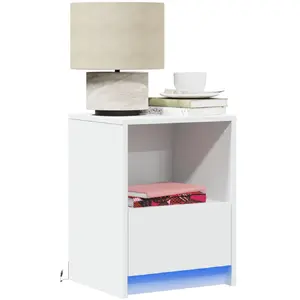 Vidaxl armoires de chevet et lumières led 2pcs blanc bois d'ingénierie pas cher