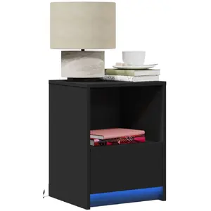 Vidaxl armoires de chevet et lumières led 2 pcs noir bois d'ingénierie pas cher
